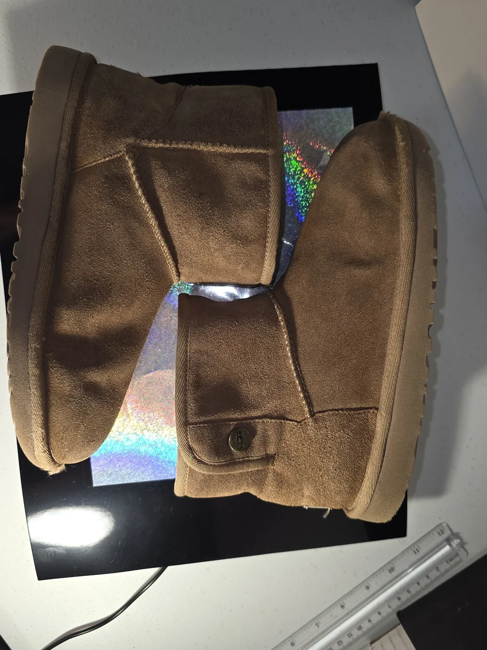 UGG Jona Chestnut Suede Mini Boot With Snap Big Girls/ Youth Size 4